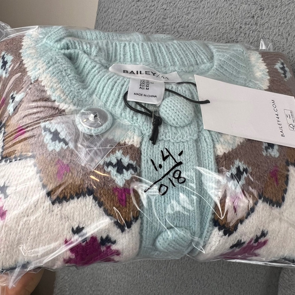 New Bailey 44 Womens Fair Isle Knit Cardigan Sweater Mint Green Size Medium - Picture 9 of 9